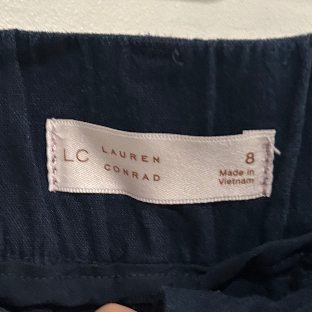 LC Lauren Conrad Womens Navy Blue Wide Leg High Rise Elastic Back Trousers 8
